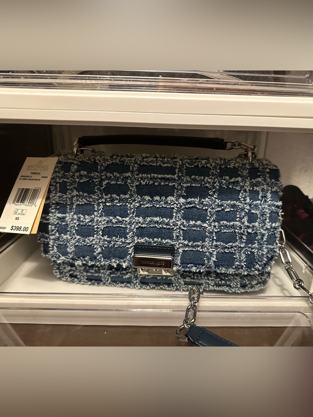 Michael Kors Denim Tweed Crossbody Bag with Silver Hardware